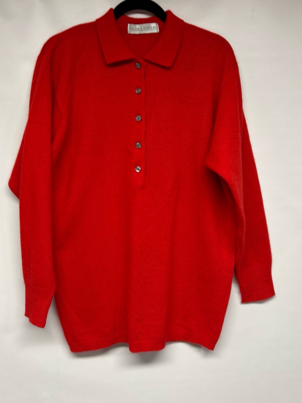 Valerie Stevens Bright Red Polo-Style Button Cardigan
